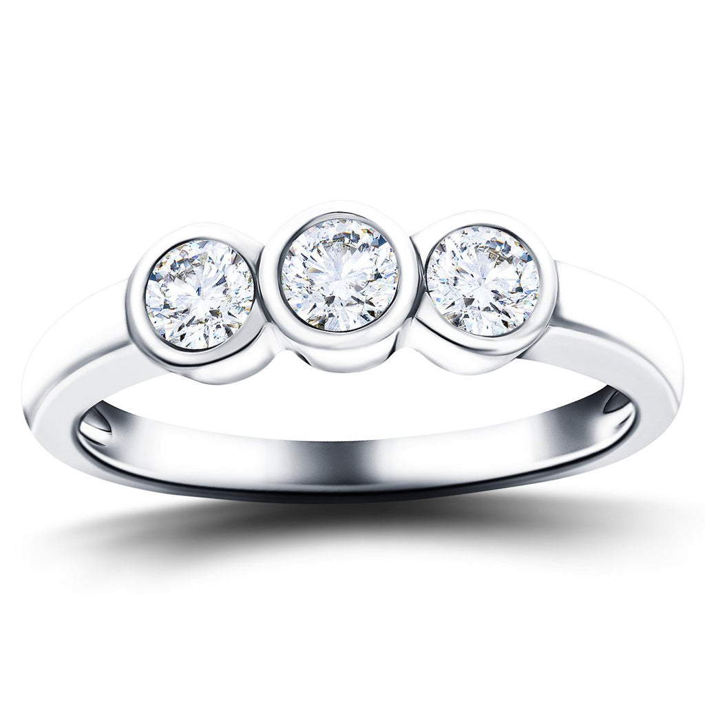 Platinum 0.75ct G/SI Diamond Three Stone Bezel Set Ring - All Diamond