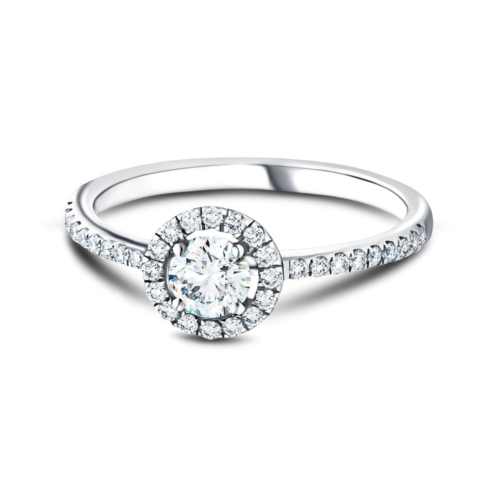 Platinum Halo Engagement Ring with Side Stones 0.90ct in G/SI Quality - All Diamond