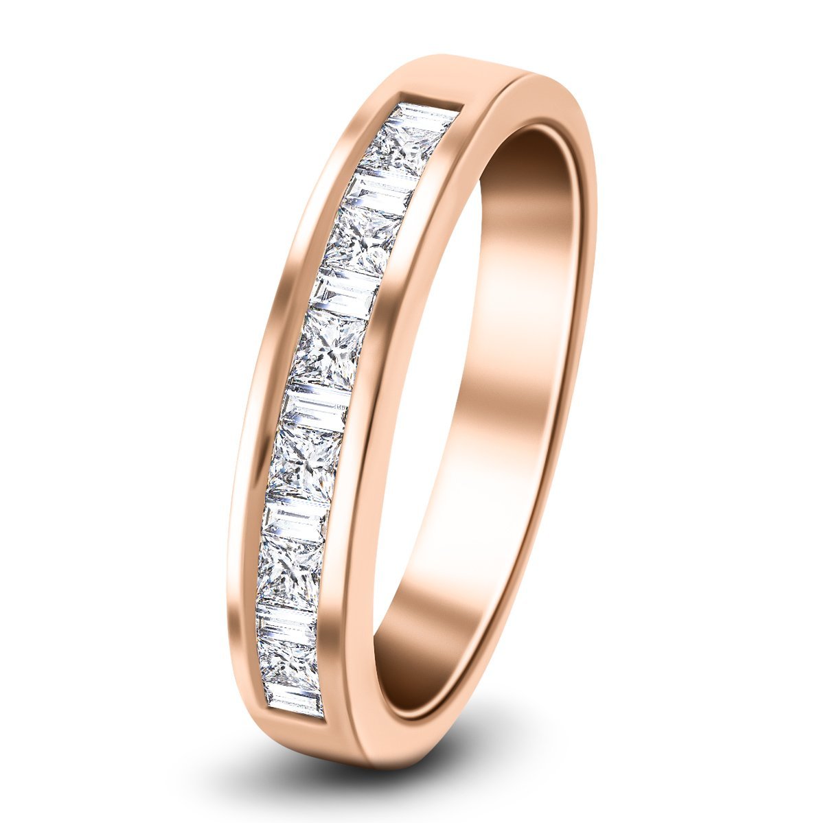 Princess & Baguette Diamond Half Eternity Ring 0.50ct 18k Rose Gold - All Diamond