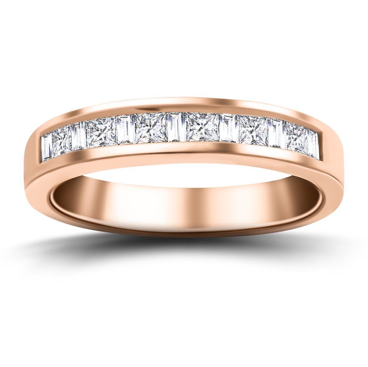 Princess & Baguette Diamond Half Eternity Ring 0.50ct 18k Rose Gold - All Diamond