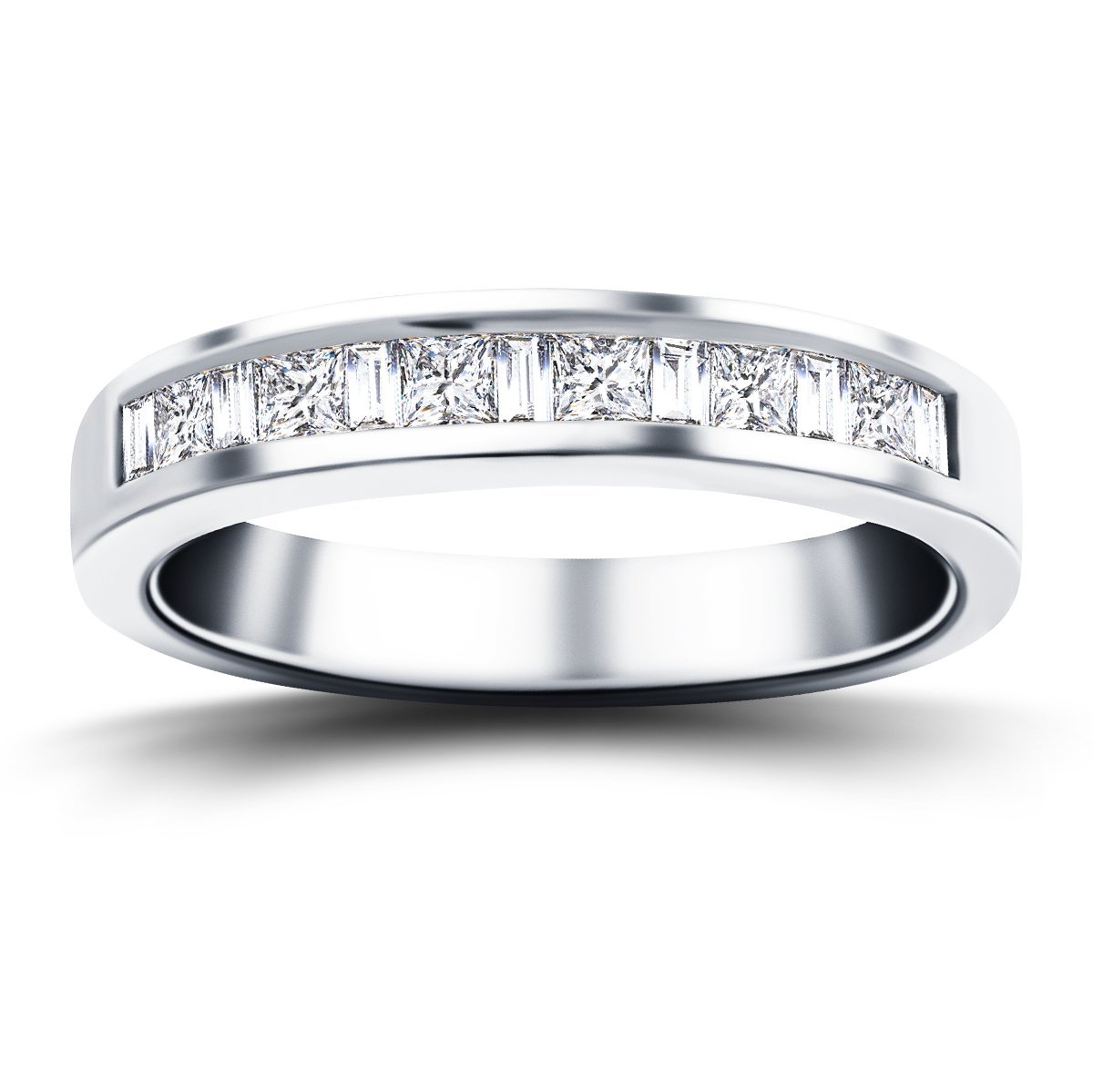 Princess & Baguette Diamond Half Eternity Ring 0.50ct 18k White Gold - All Diamond
