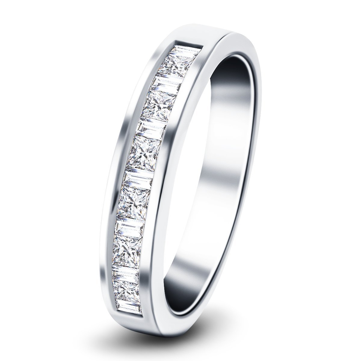 Princess & Baguette Diamond Half Eternity Ring 0.50ct 18k White Gold - All Diamond