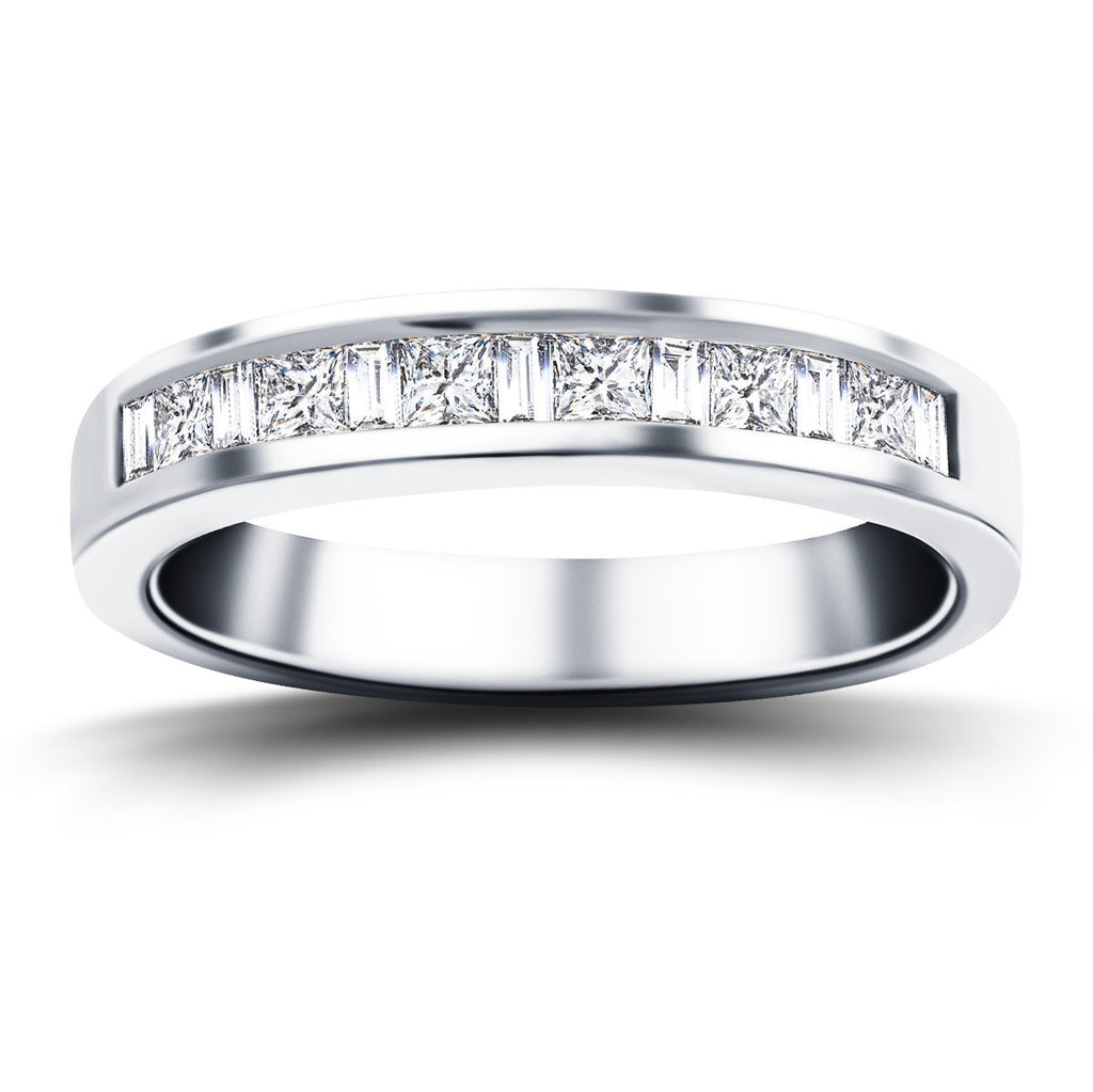 Princess & Baguette Diamond Half Eternity Ring 1.10ct 18k White Gold - All Diamond