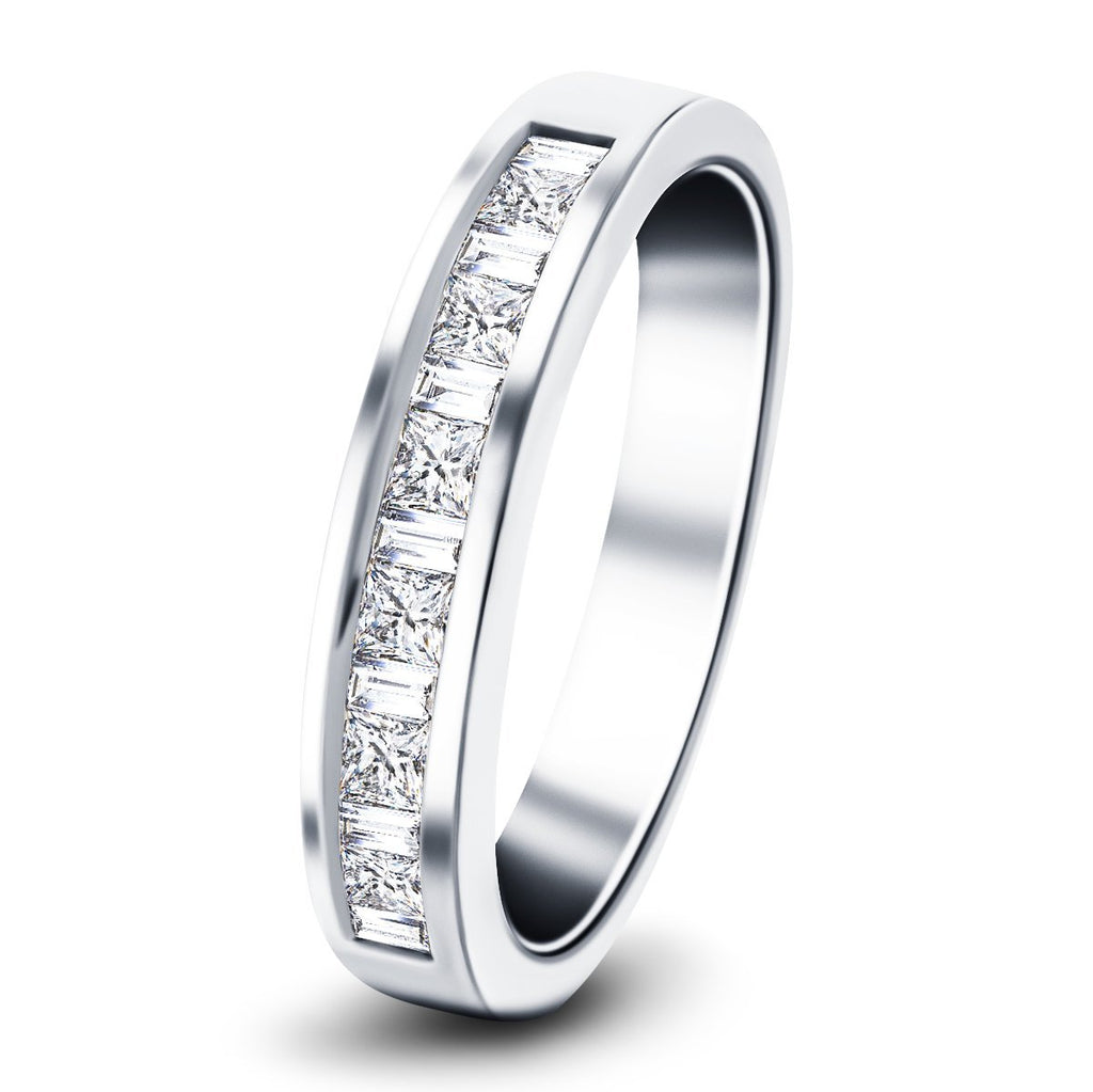 Princess & Baguette Diamond Half Eternity Ring 1.10ct 18k White Gold - All Diamond