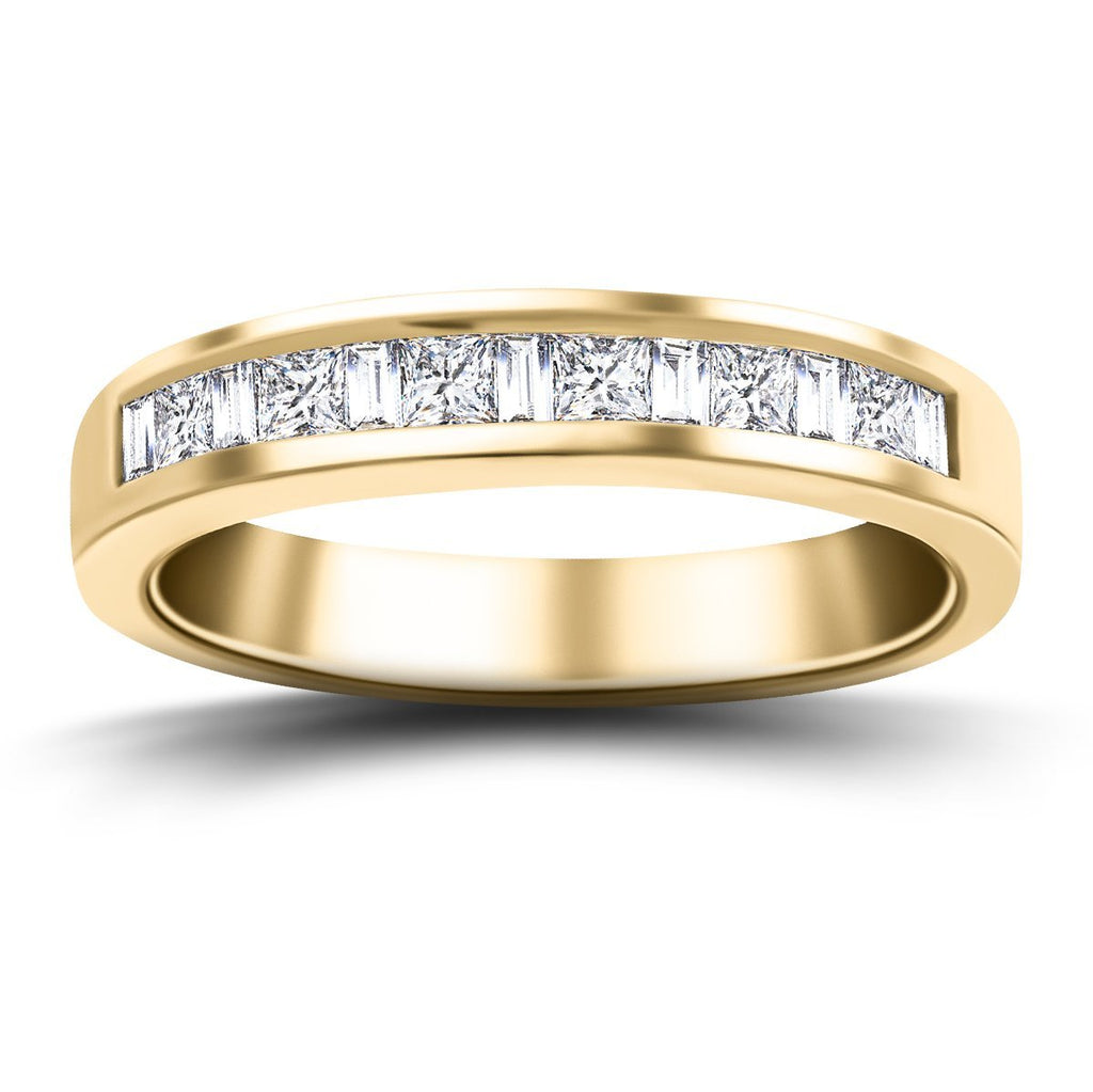 Princess & Baguette Diamond Half Eternity Ring 1.10ct 18k Yellow Gold - All Diamond
