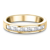 Princess & Baguette Diamond Half Eternity Ring 1.10ct 18k Yellow Gold - All Diamond