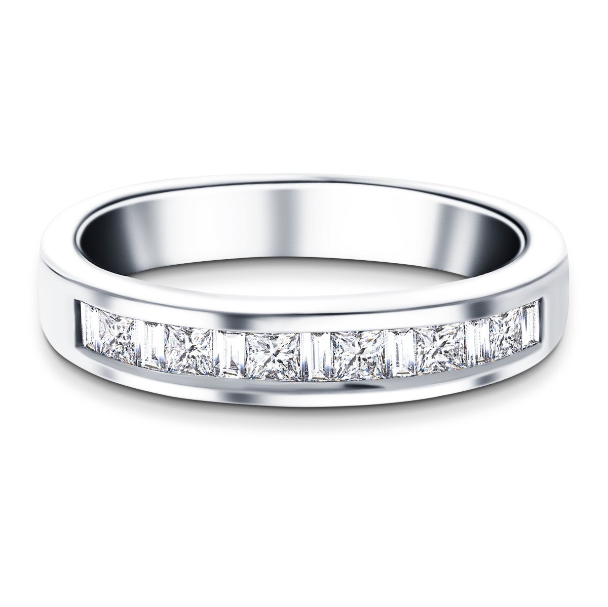 Princess & Baguette Diamond Half Eternity Ring 1.10ct Platinum - All Diamond