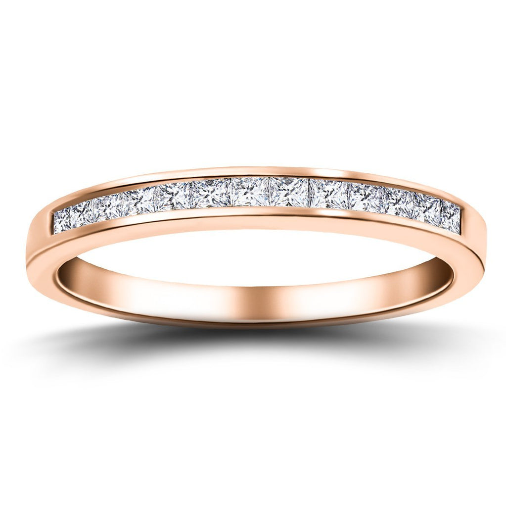 Princess Diamond Half Eternity Ring 0.75ct G/SI 18k Rose Gold 3.5mm - All Diamond