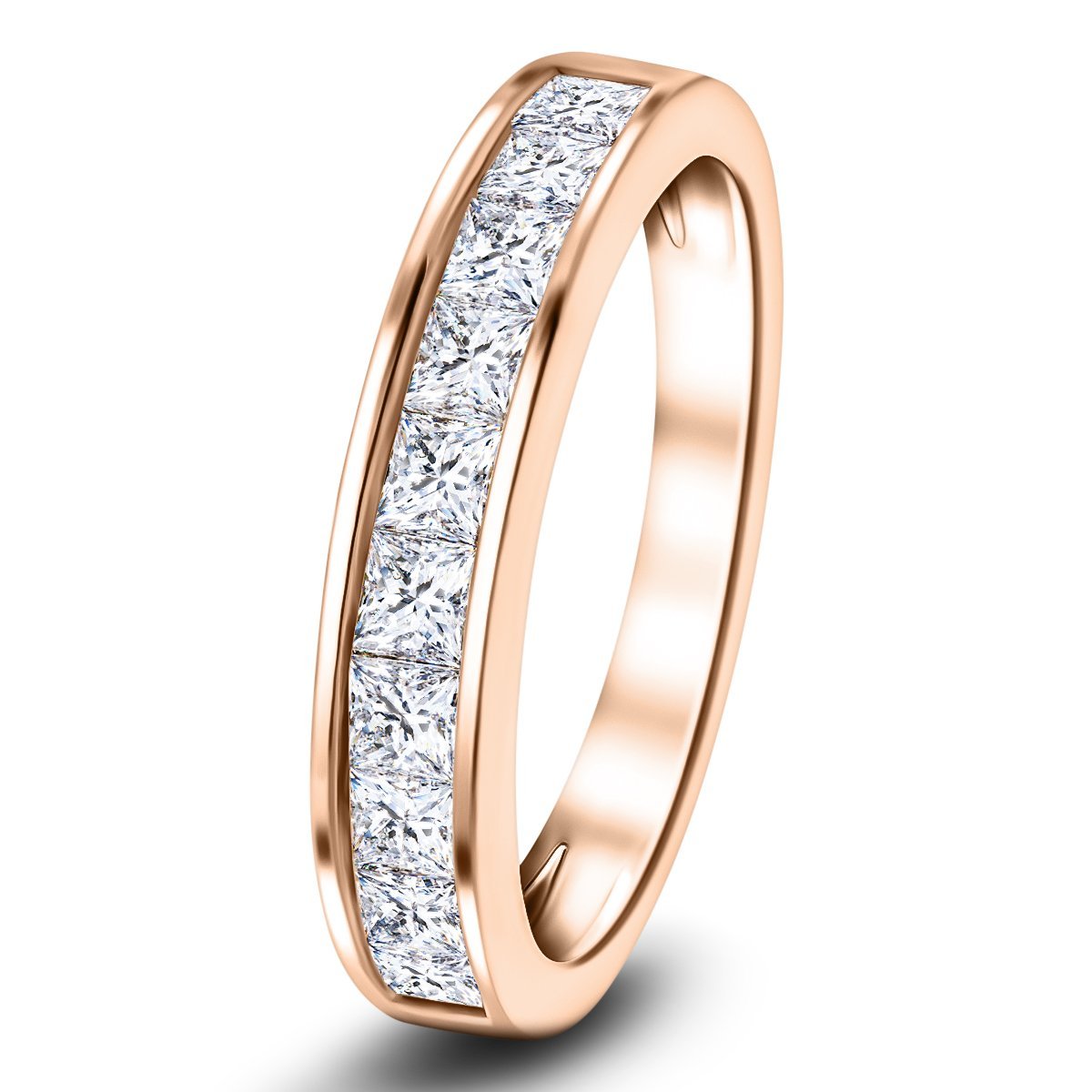 Princess Diamond Half Eternity Ring 1.00ct G/SI 18k Rose Gold 3.6mm - All Diamond