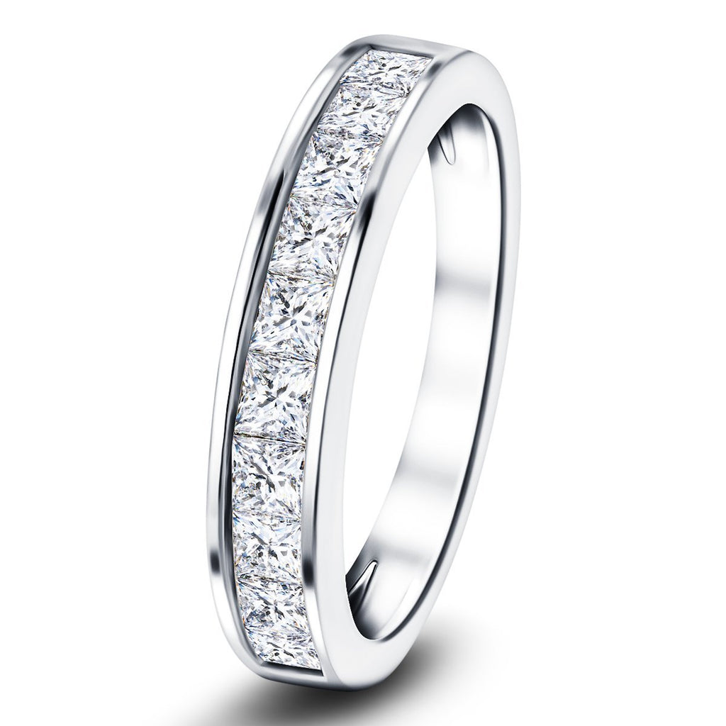Princess Diamond Half Eternity Ring 1.00ct G/SI in Platinum 3.6mm - All Diamond