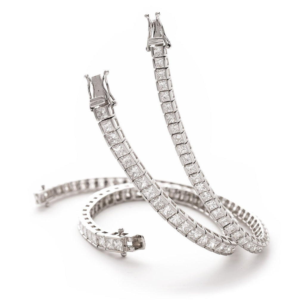 Princess Diamond Tennis Bracelet 4.00ct G-SI in 18k White Gold - All Diamond