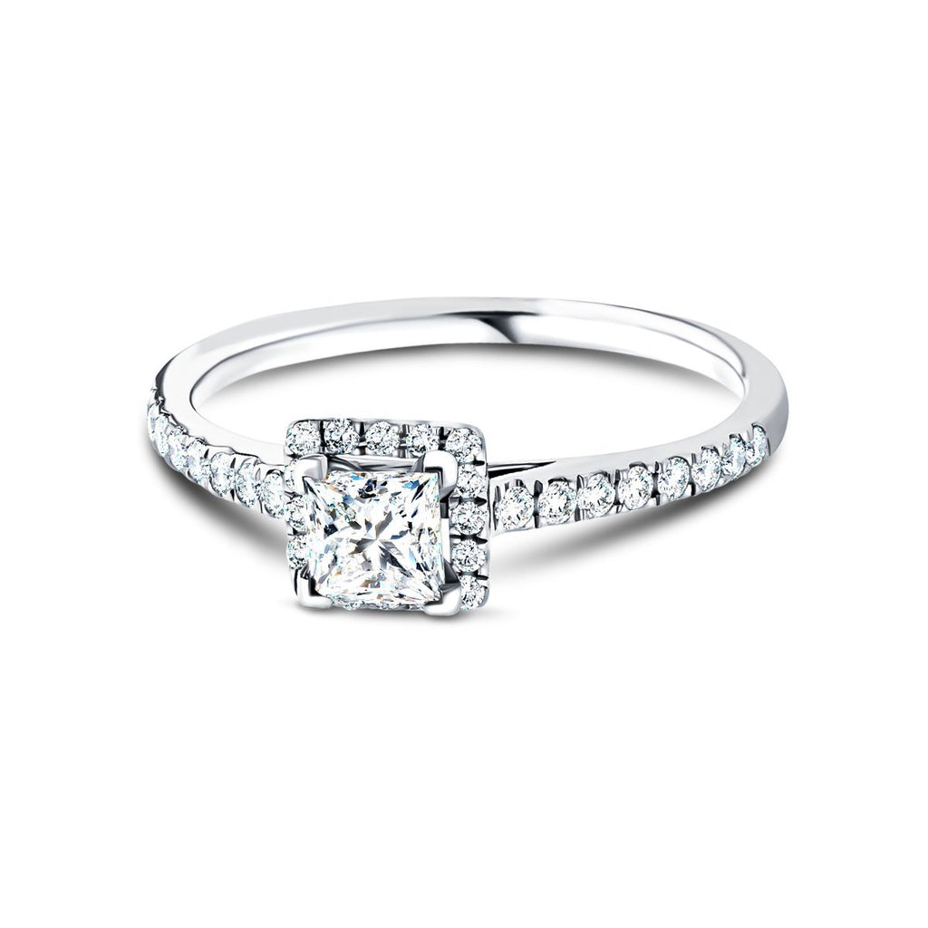 Princess Halo Diamond Engagement Ring with 0.35ct in 18k White Gold - All Diamond