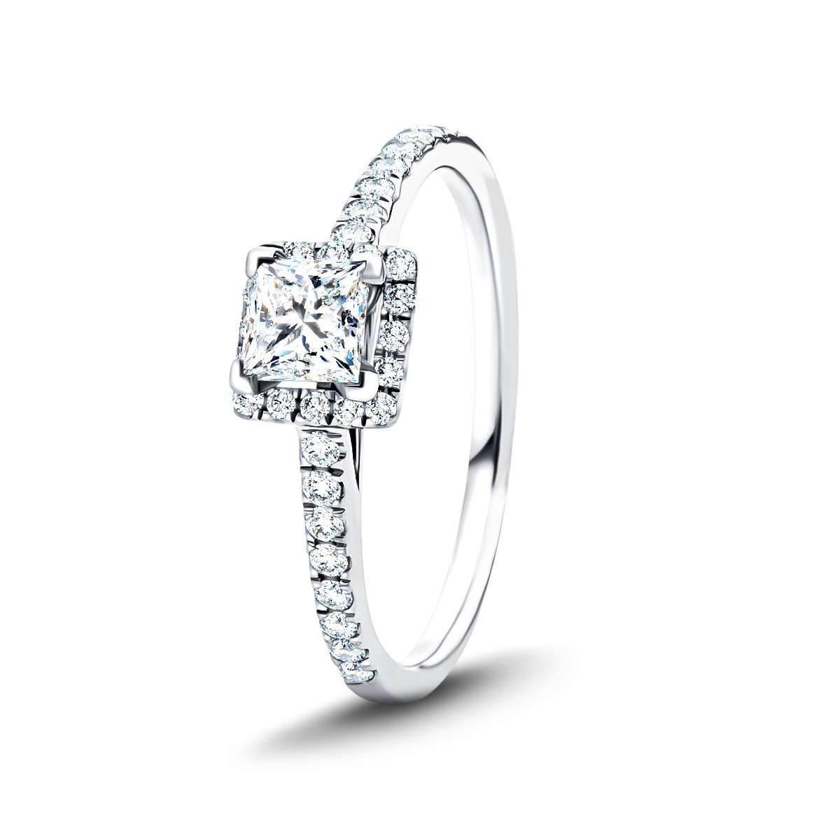 Princess Halo Diamond Engagement Ring with 0.40ct in 18k White Gold - All Diamond