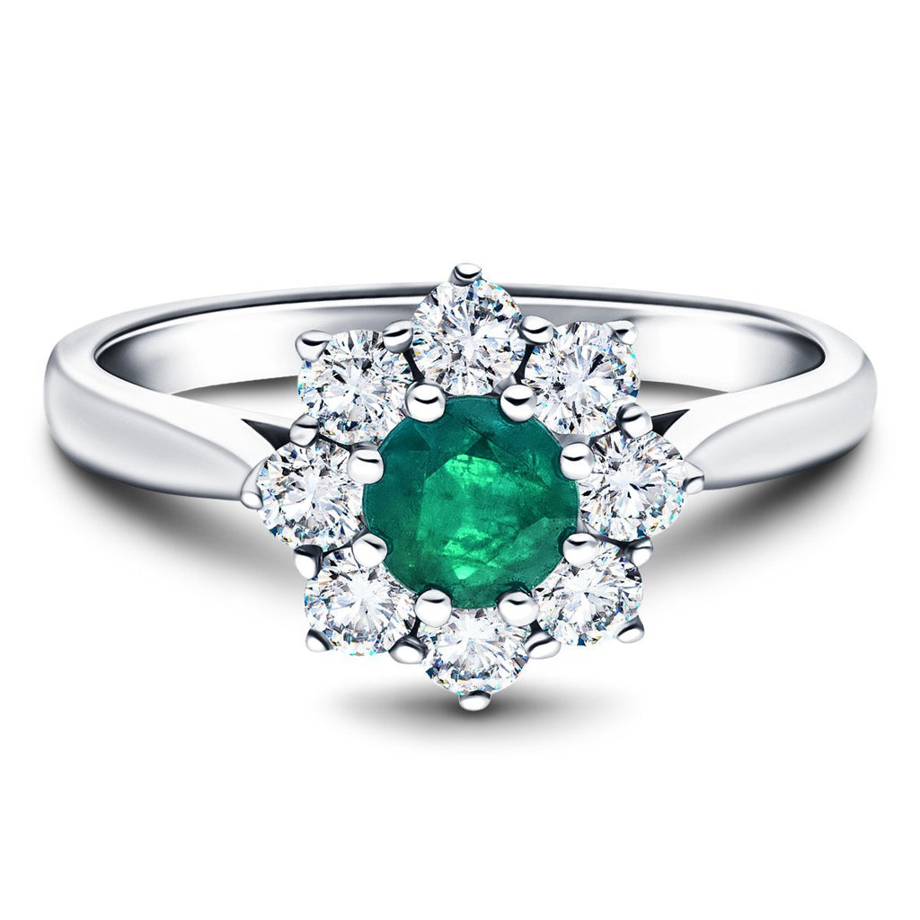 Round 0.25ct Emerald 0.25ct Diamond Cluster Ring 18k White Gold - All Diamond