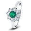 Round 0.25ct Emerald 0.25ct Diamond Cluster Ring 18k White Gold