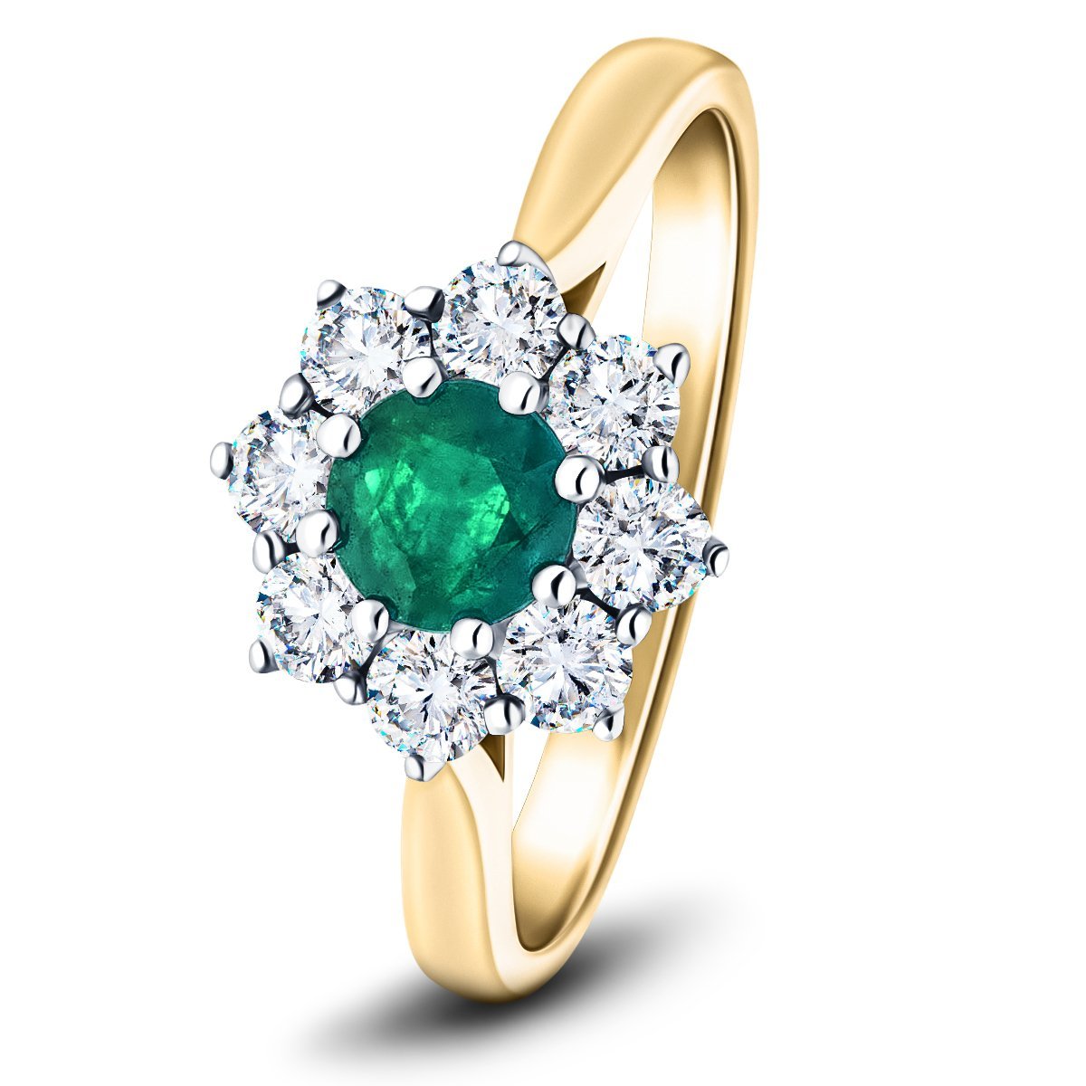 Round 0.25ct Emerald 0.25ct Diamond Cluster Ring 18k Yellow Gold - All Diamond