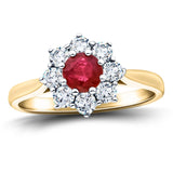 Round 0.40ct Ruby 0.25ct Diamond Cluster Ring 18k Yellow Gold - All Diamond