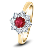 Round 0.40ct Ruby 0.25ct Diamond Cluster Ring 18k Yellow Gold - All Diamond