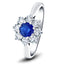 Round 0.45ct Blue Sapphire 0.25ct Diamond Cluster Ring 18k White Gold