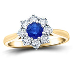 Round 0.45ct Blue Sapphire 0.25ct Diamond Cluster Ring 18k Yellow Gold - All Diamond