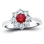 Round 0.70ct Ruby 0.60ct Diamond Cluster Ring 18k White Gold - All Diamond