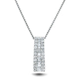 Round & Baguette Diamond Drop Pendant 0.75ct G/SI 18k White Gold - All Diamond