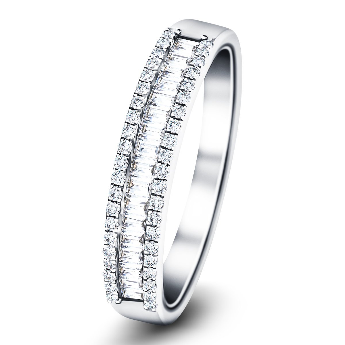 Round & Baguette Diamond Half Eternity Ring 0.33ct G/SI Platinum - All Diamond