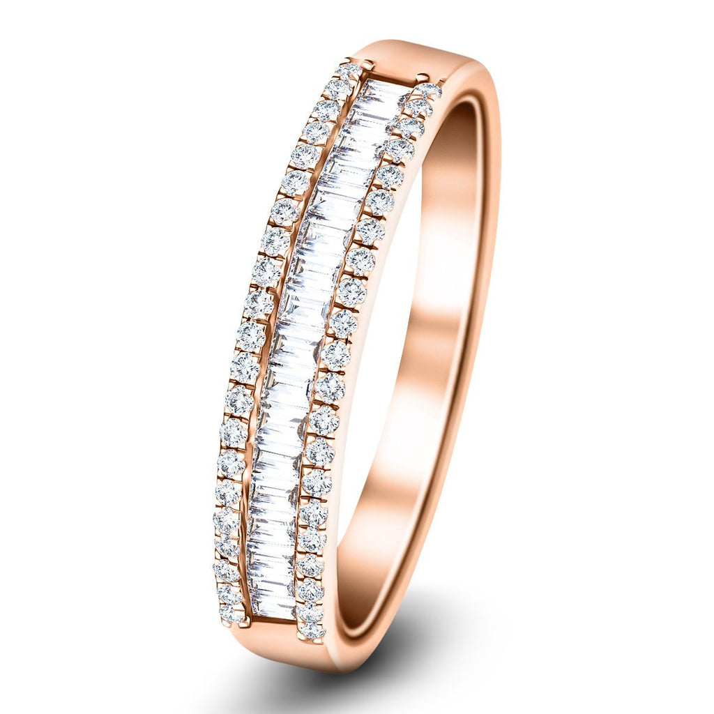 Round & Baguette Diamond Half Eternity Ring 0.50ct G/SI 18k Rose Gold - All Diamond