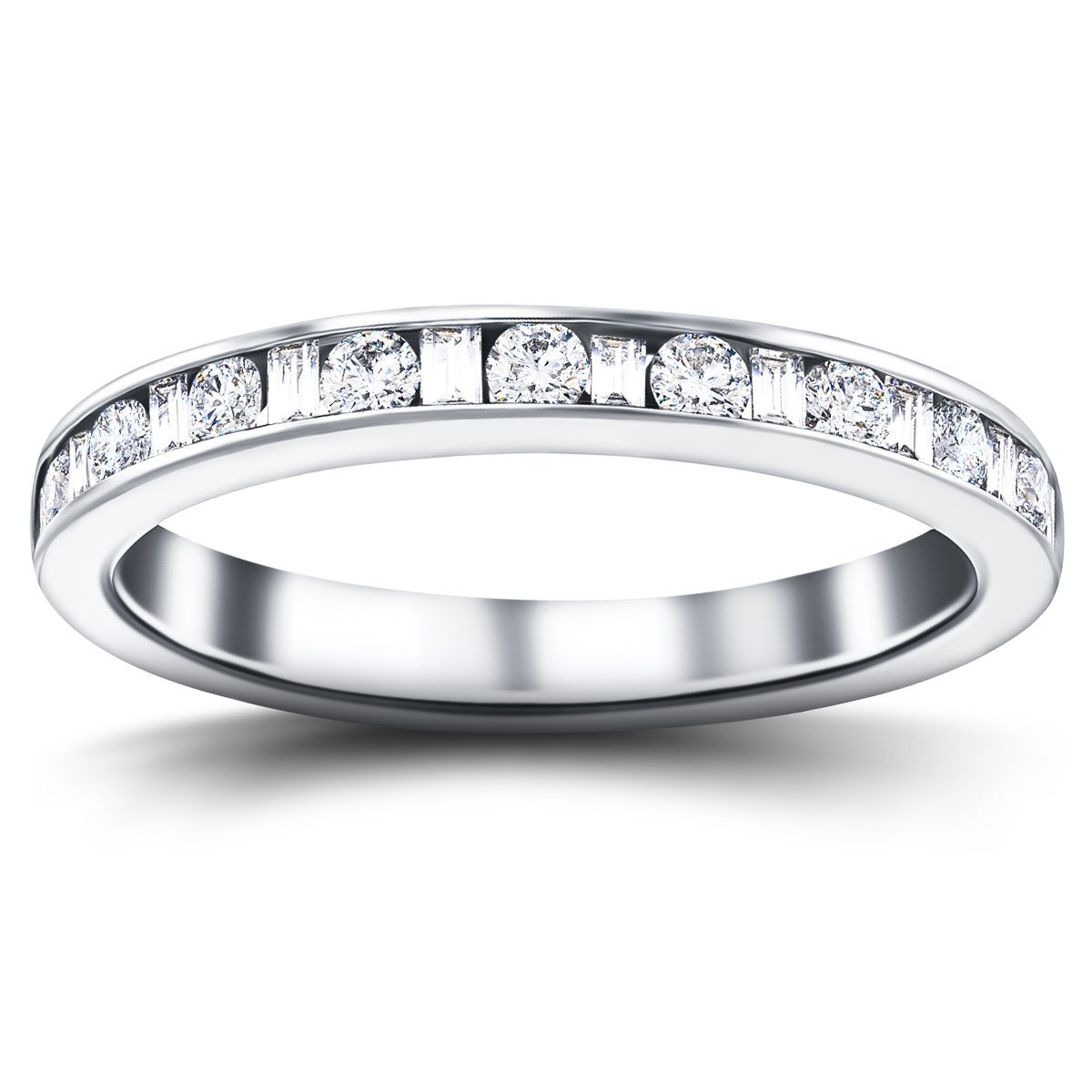 Round & Baguette Diamond Half Eternity Ring 0.50ct G/SI 18k White Gold - All Diamond