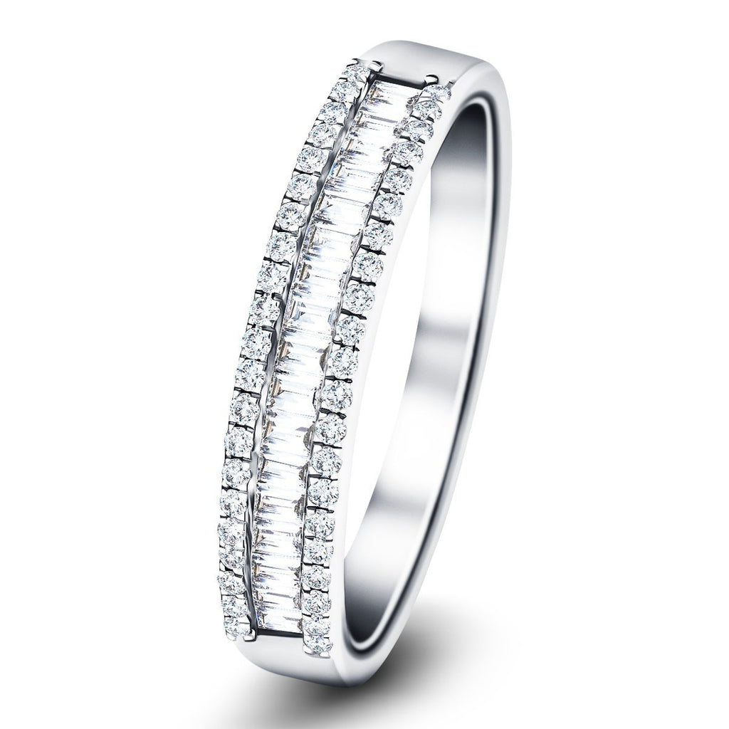 Round & Baguette Diamond Half Eternity Ring 0.50ct G/SI 18k White Gold - All Diamond