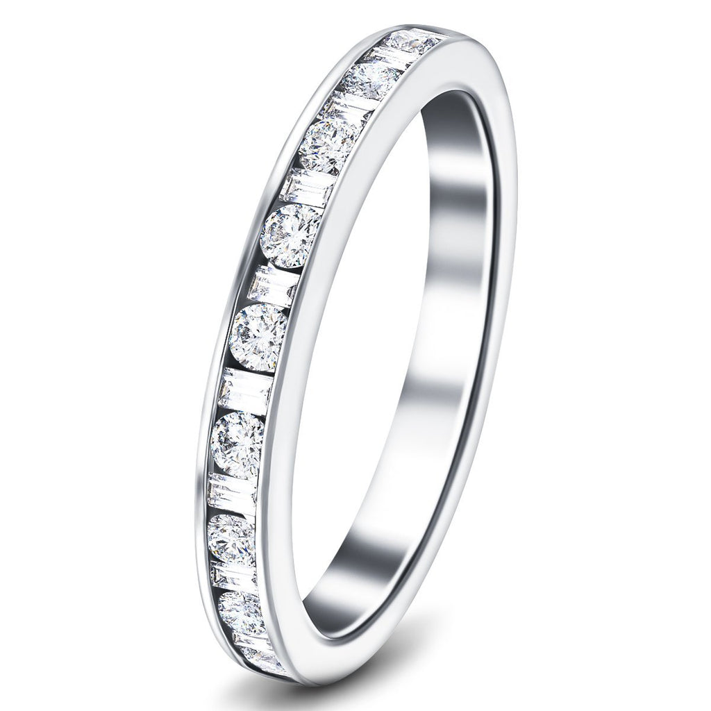 Round & Baguette Diamond Half Eternity Ring 0.50ct G/SI in Platinum - All Diamond