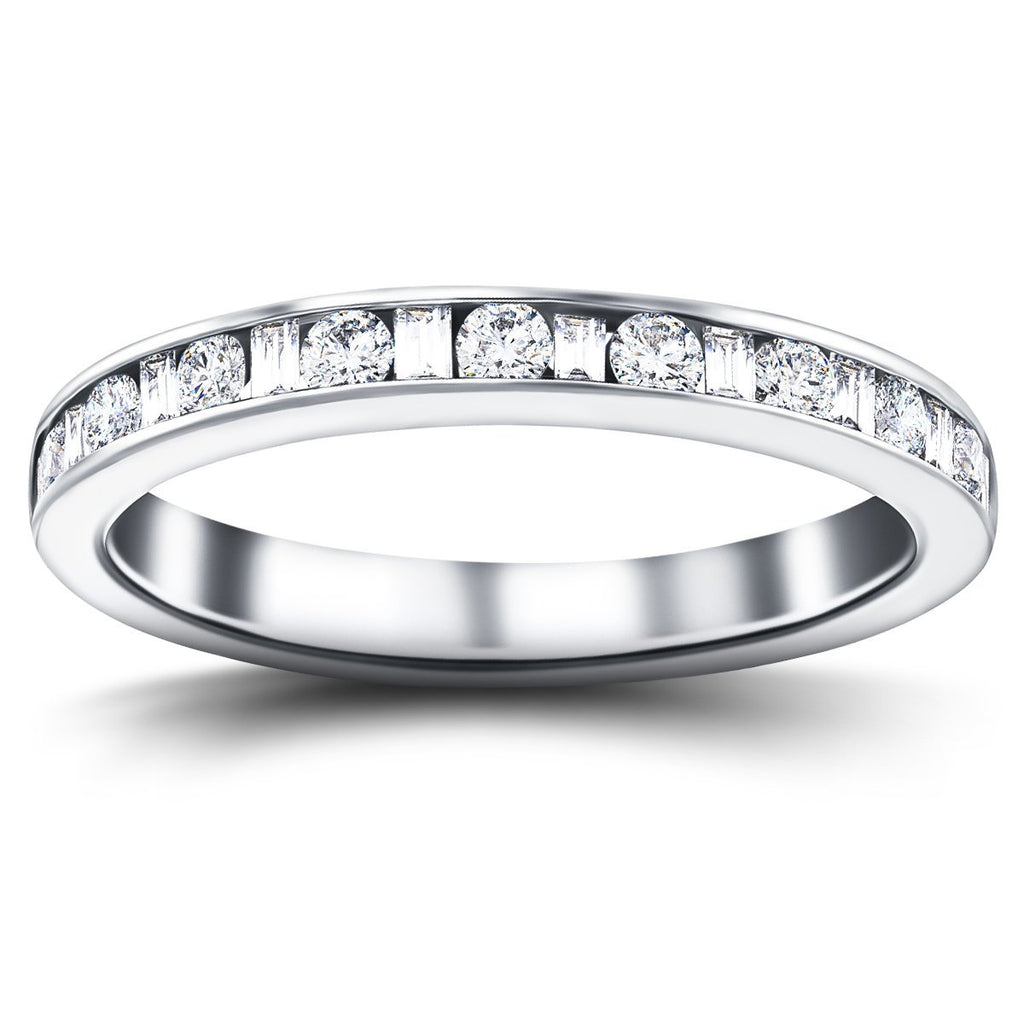 Round & Baguette Diamond Half Eternity Ring 0.50ct G/SI in Platinum - All Diamond