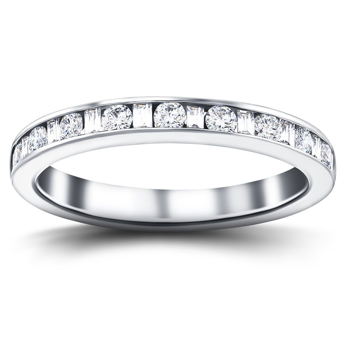 Round & Baguette Diamond Half Eternity Ring 1.05ct G/SI 18k White Gold - All Diamond