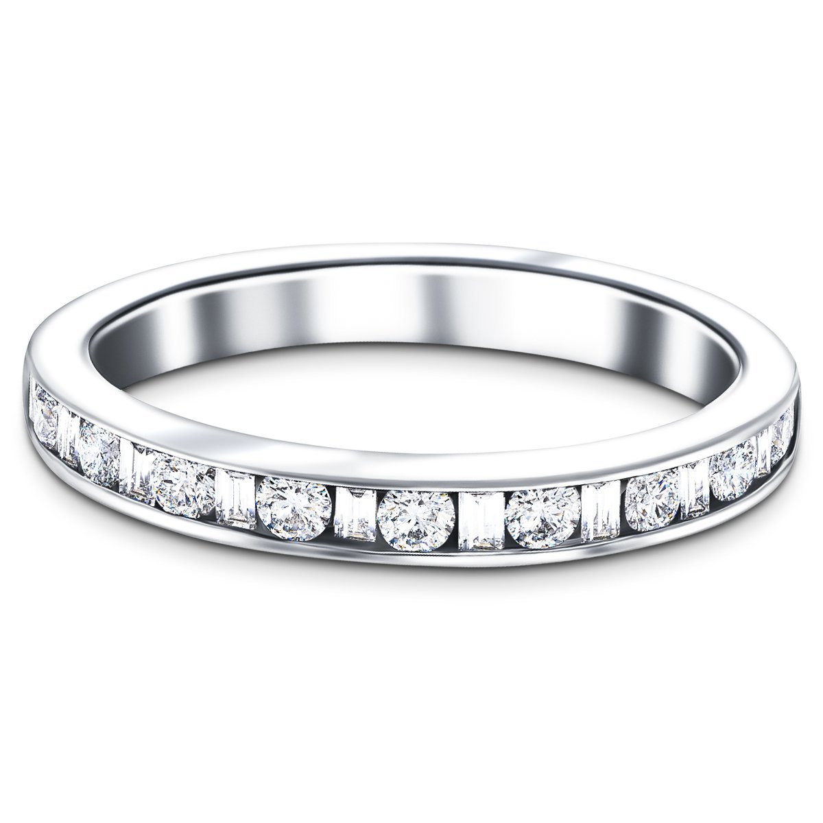 Round & Baguette Diamond Half Eternity Ring 1.05ct G/SI 18k White Gold - All Diamond