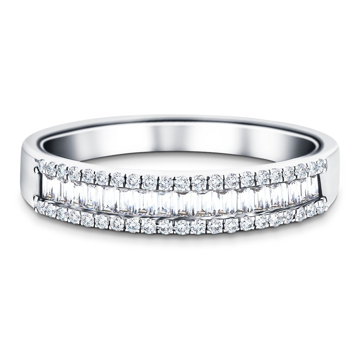 Round & Baguette Diamond Half Eternity Ring 1.10ct G/SI 18k White Gold - All Diamond