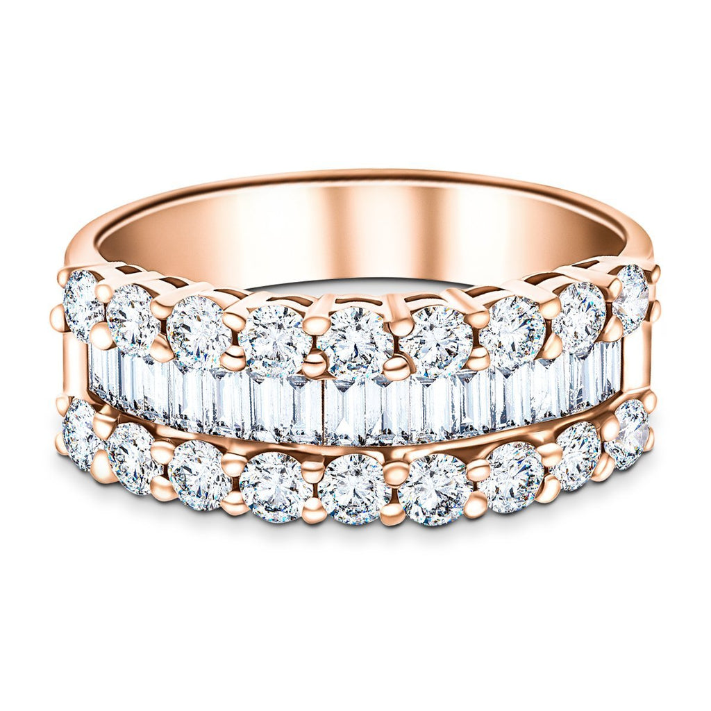 Round & Baguette Diamond Half Eternity Ring 1.50ct 18k Rose Gold 7.0mm - All Diamond