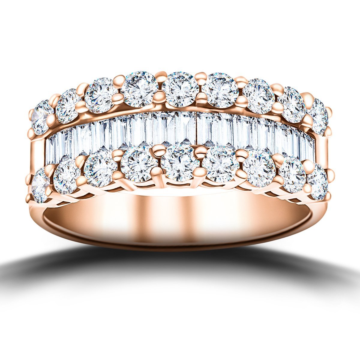 Round & Baguette Diamond Half Eternity Ring 1.50ct 18k Rose Gold 7.0mm - All Diamond