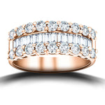 Round & Baguette Diamond Half Eternity Ring 1.50ct 18k Rose Gold 7.0mm - All Diamond