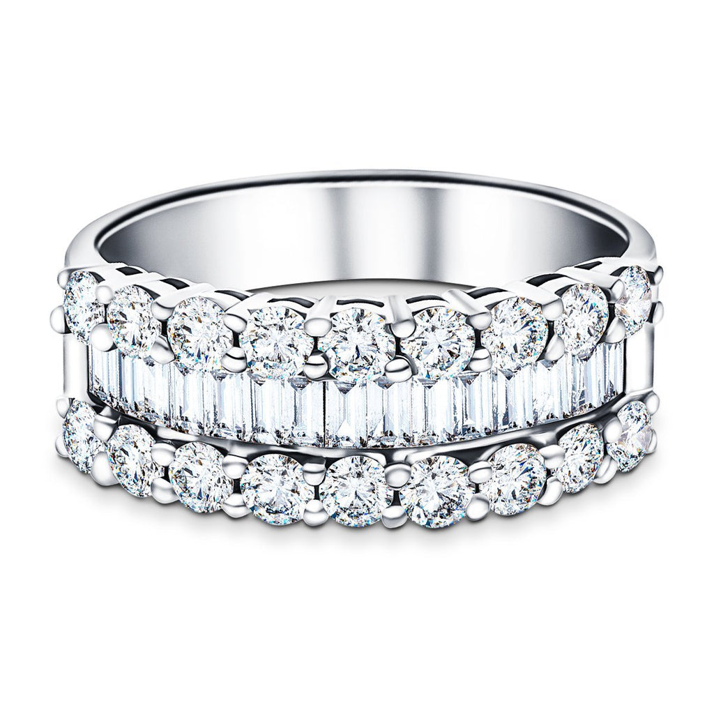 Round & Baguette Diamond Half Eternity Ring 1.50ct 18k White Gold 7.0mm - All Diamond