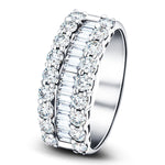 Round & Baguette Diamond Half Eternity Ring 1.50ct 18k White Gold 7.0mm - All Diamond