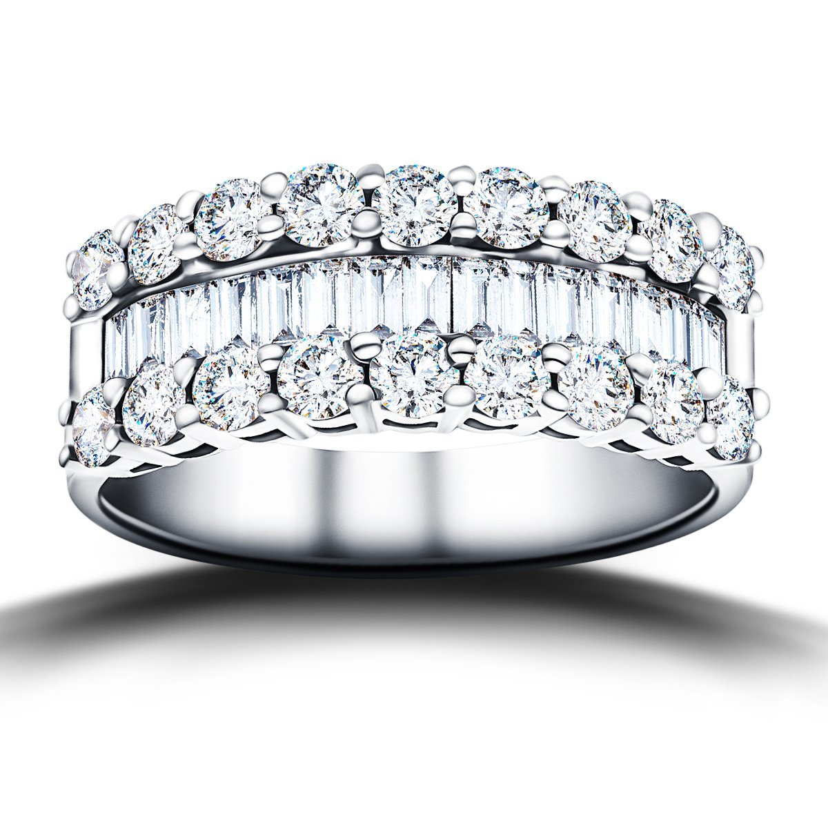 Round & Baguette Diamond Half Eternity Ring 1.50ct 18k White Gold 7.0mm - All Diamond