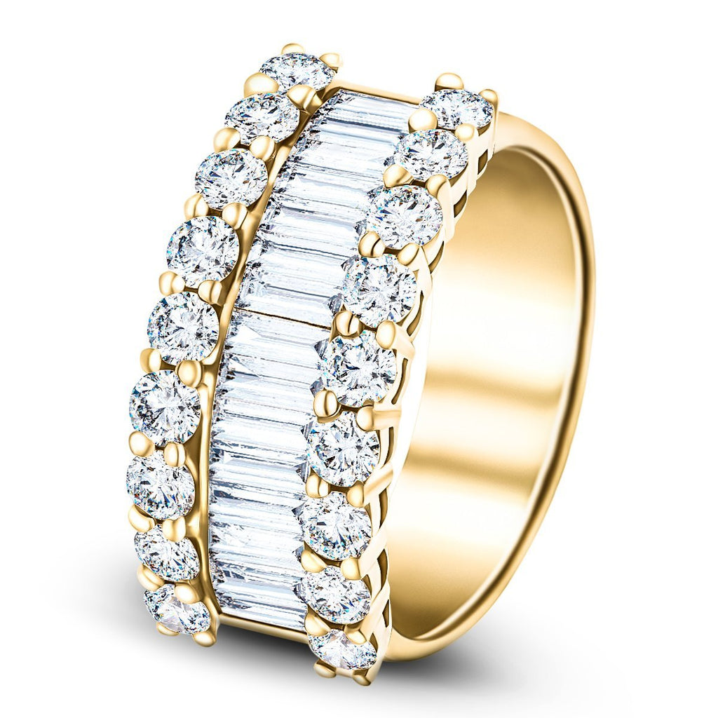 Round & Baguette Diamond Half Eternity Ring 3.00ct G/SI 18k Yellow Gold - All Diamond