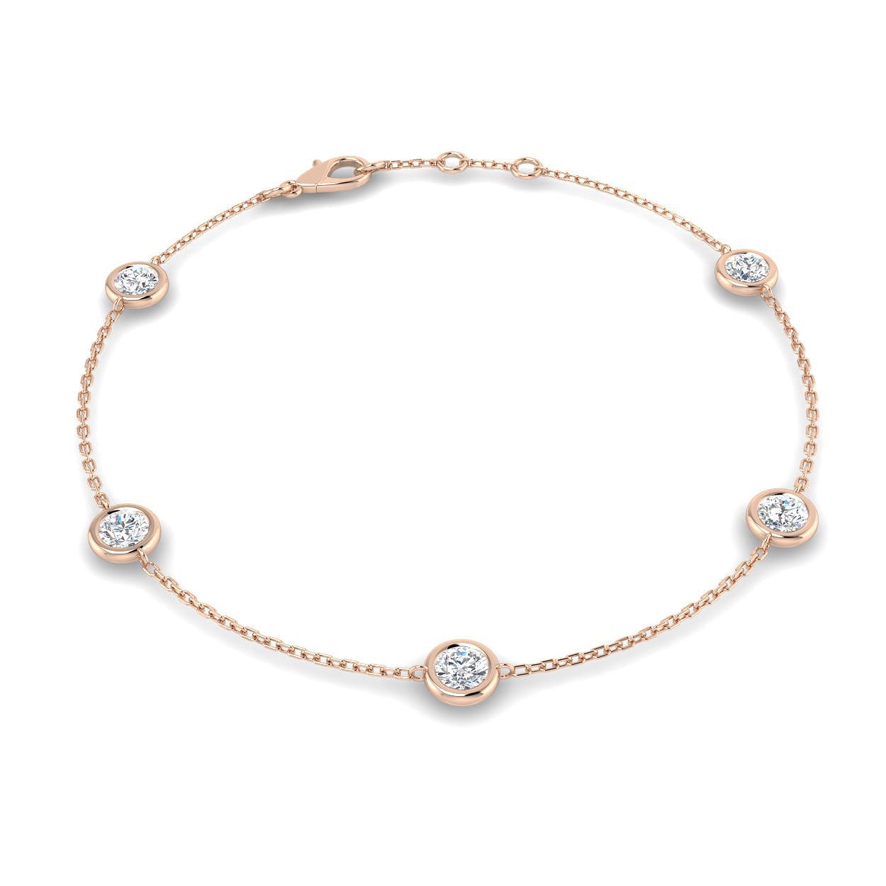 Round Diamond Chain Bracelet 1.00ct G/SI in 18k Rose Gold - All Diamond