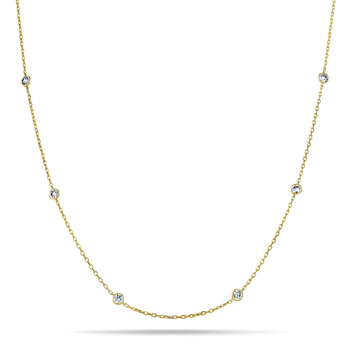 Round Diamond Chain Necklace 0.20ct G/SI 18k Yellow Gold 16" - All Diamond