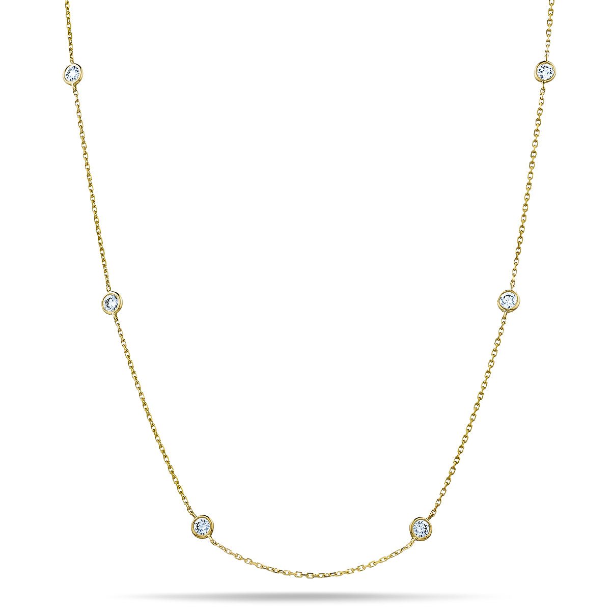 Round Diamond Chain Necklace 0.20ct G/SI 18k Yellow Gold 16" - All Diamond