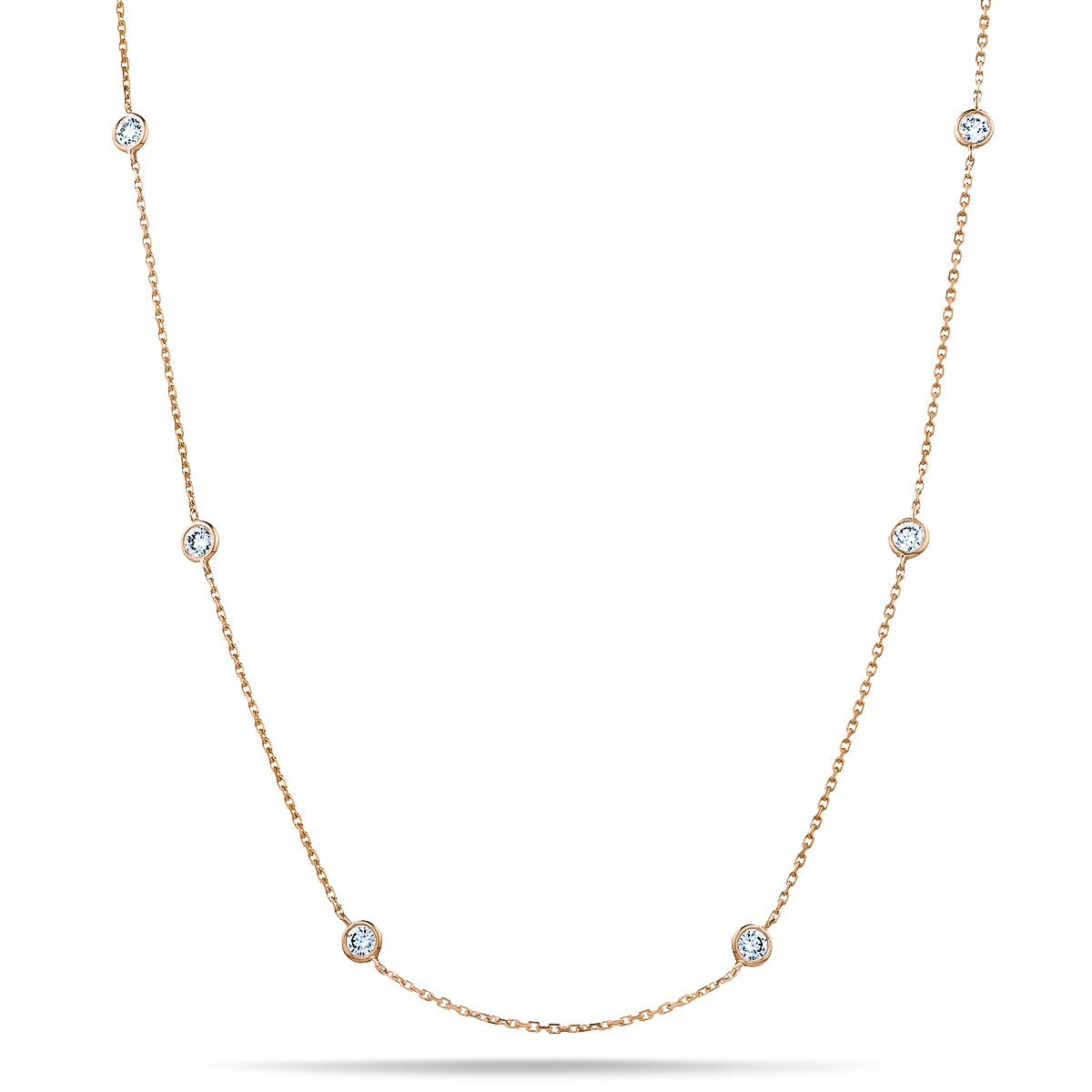 Round Diamond Chain Necklace 0.32ct G/SI 18k Rose Gold 16" - All Diamond