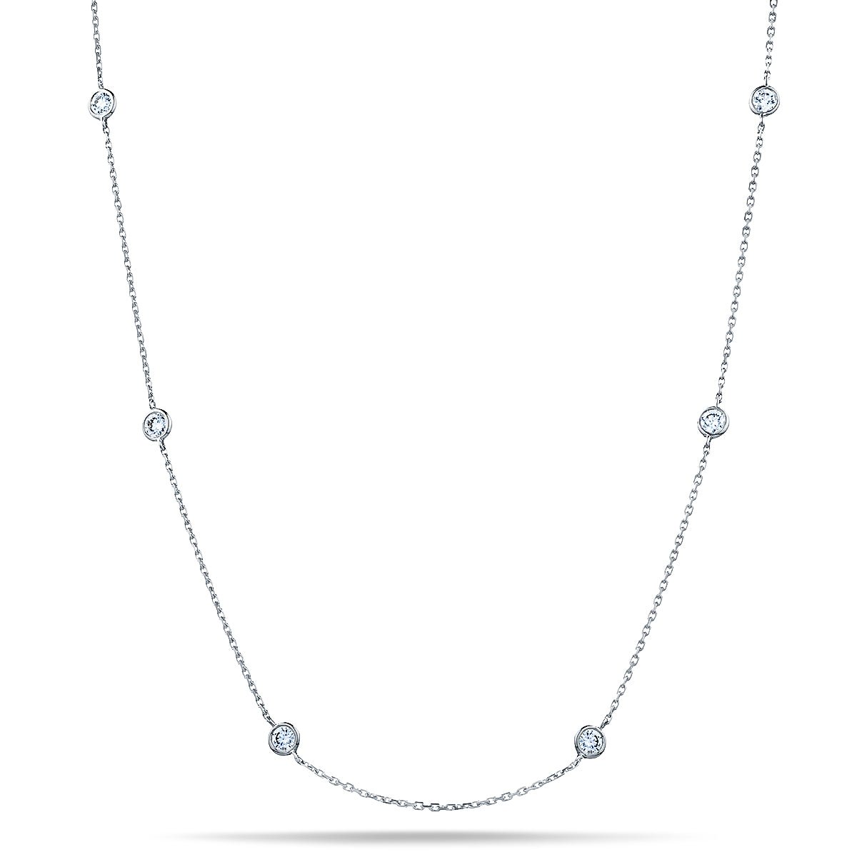 Round Diamond Chain Necklace 0.32ct G/SI 18k White Gold 16" - All Diamond