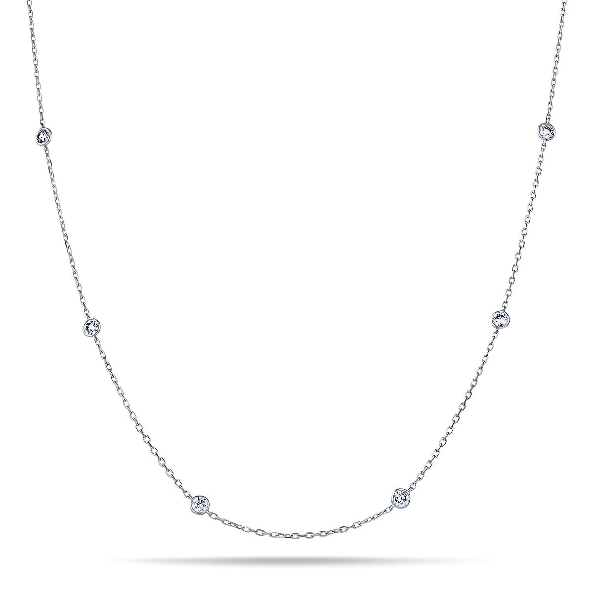 Round Diamond Chain Necklace 0.40ct G/SI 18k White Gold 30" - All Diamond