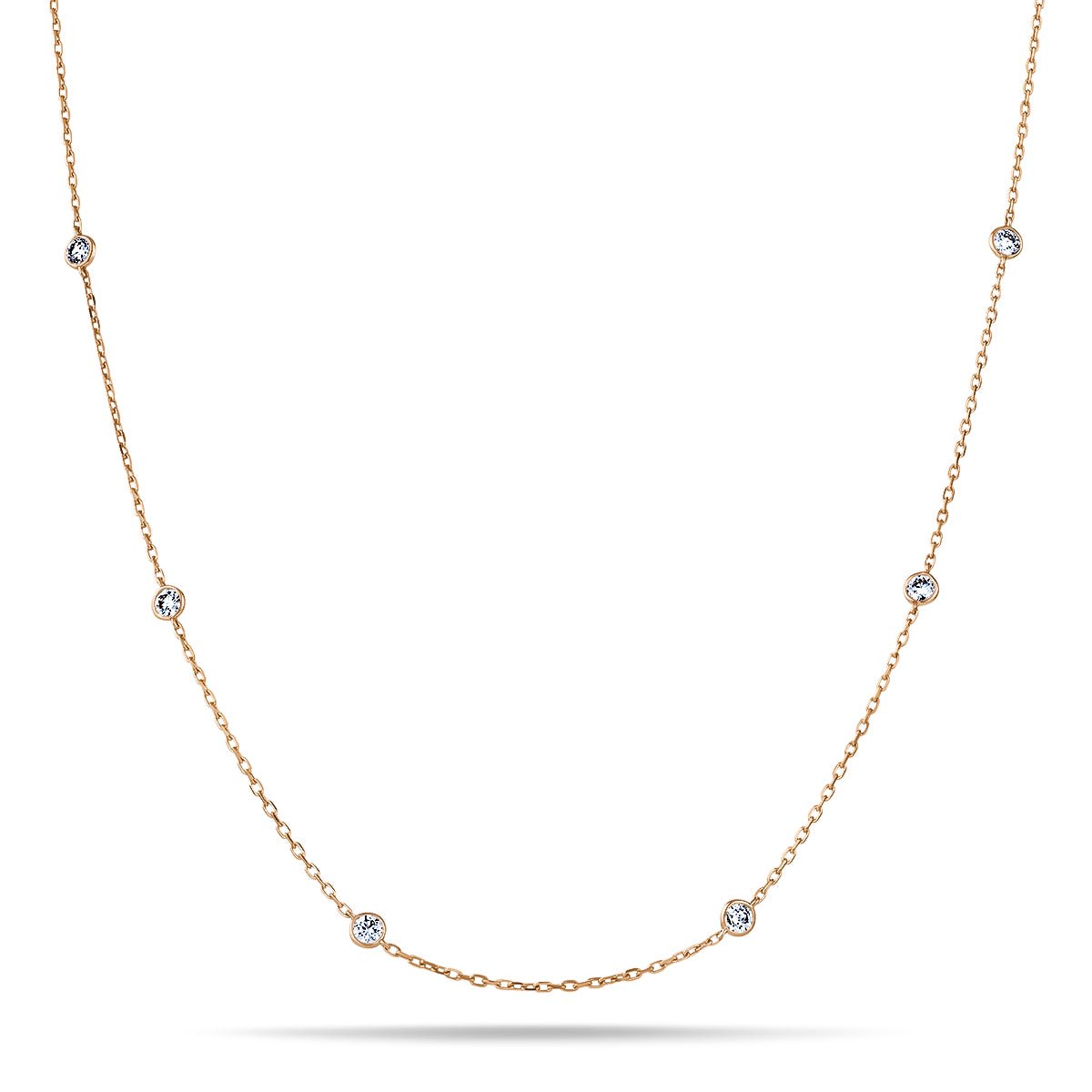 Round Diamond Chain Necklace 0.88ct G/SI 18k Rose Gold 16" - All Diamond