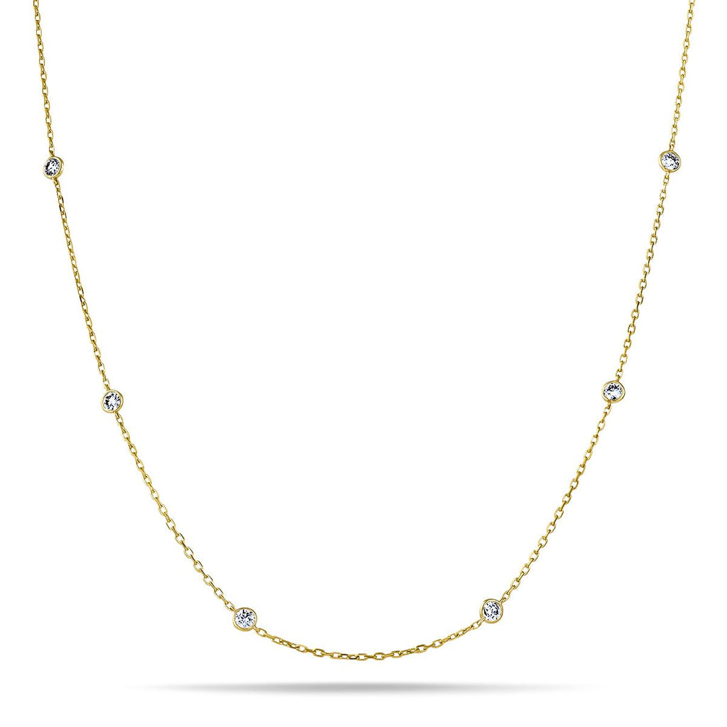 Round Diamond Chain Necklace 0.88ct G/SI 18k Yellow Gold 16" - All Diamond
